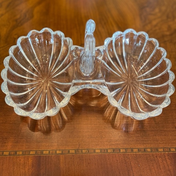 Vintage Heisey Crystolite Clear Blown Glass Handled 2 Part Conserve Relish Dish - Picture 3 of 3
